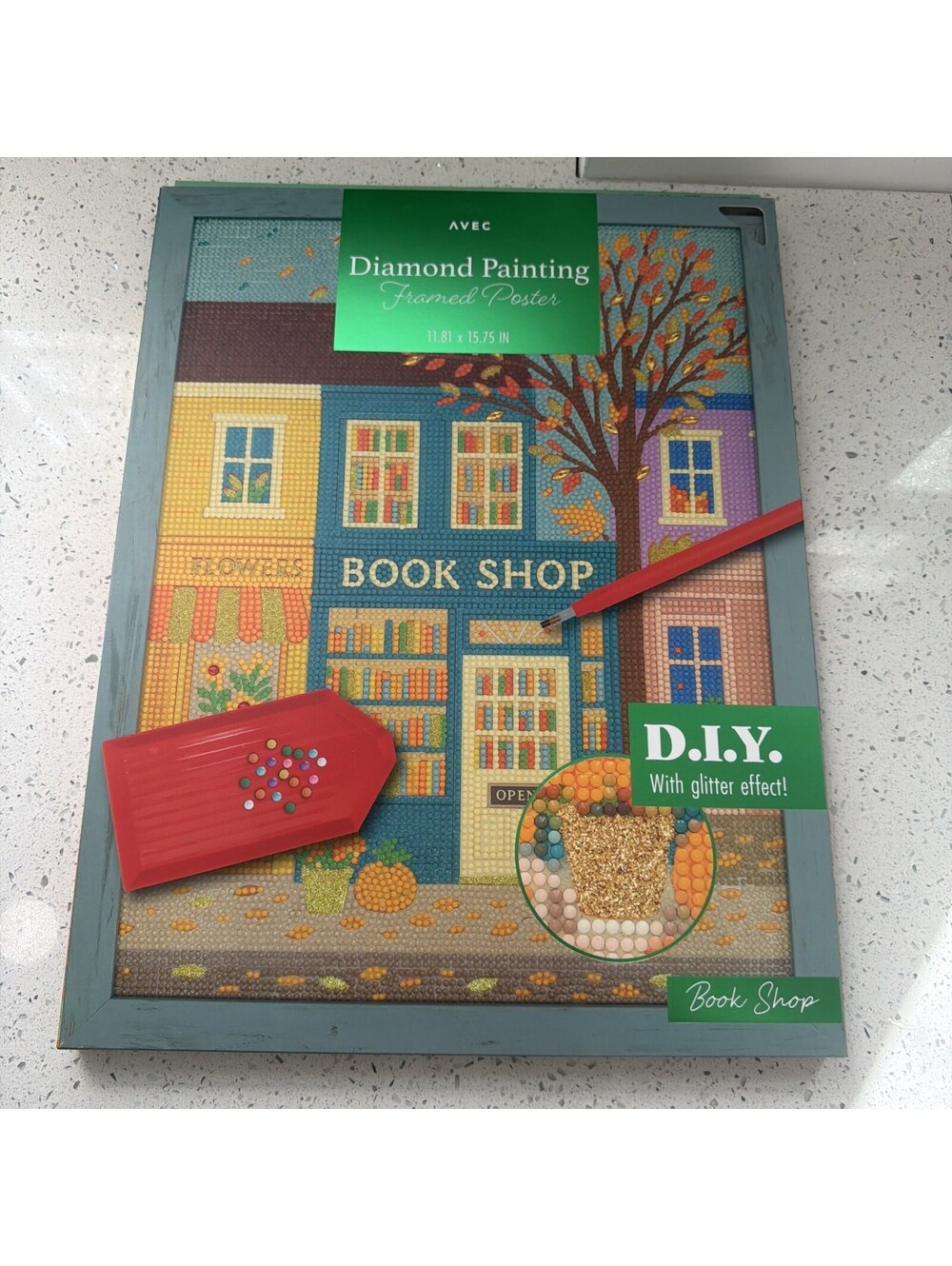 AVEC DIY Diamond Art Painting Book Shop Framed Poster Kit NWT